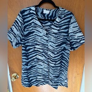 Vintage Zebra Print Button-Up Blouse Abstract Retro Top